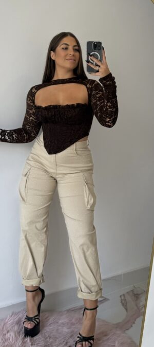 Pantalón cargo brillis beige