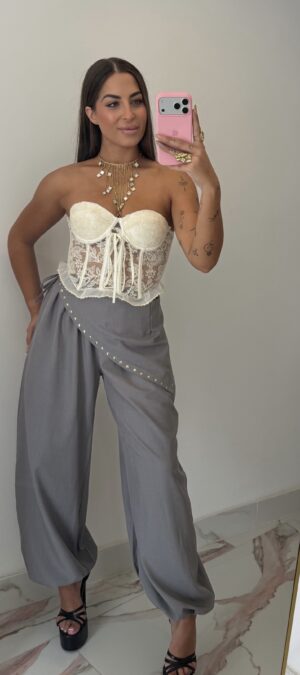 Pantalón globo pañuelo gris